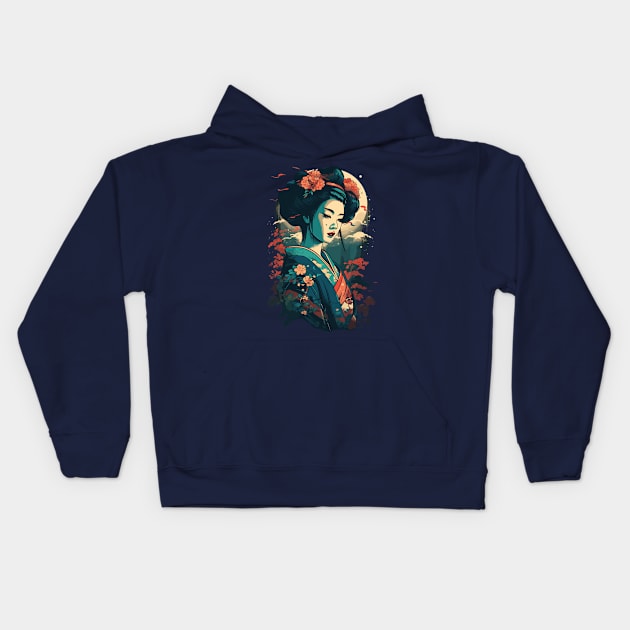 Tradicional Japanese Woman Geisha Kids Hoodie by SamuelC23